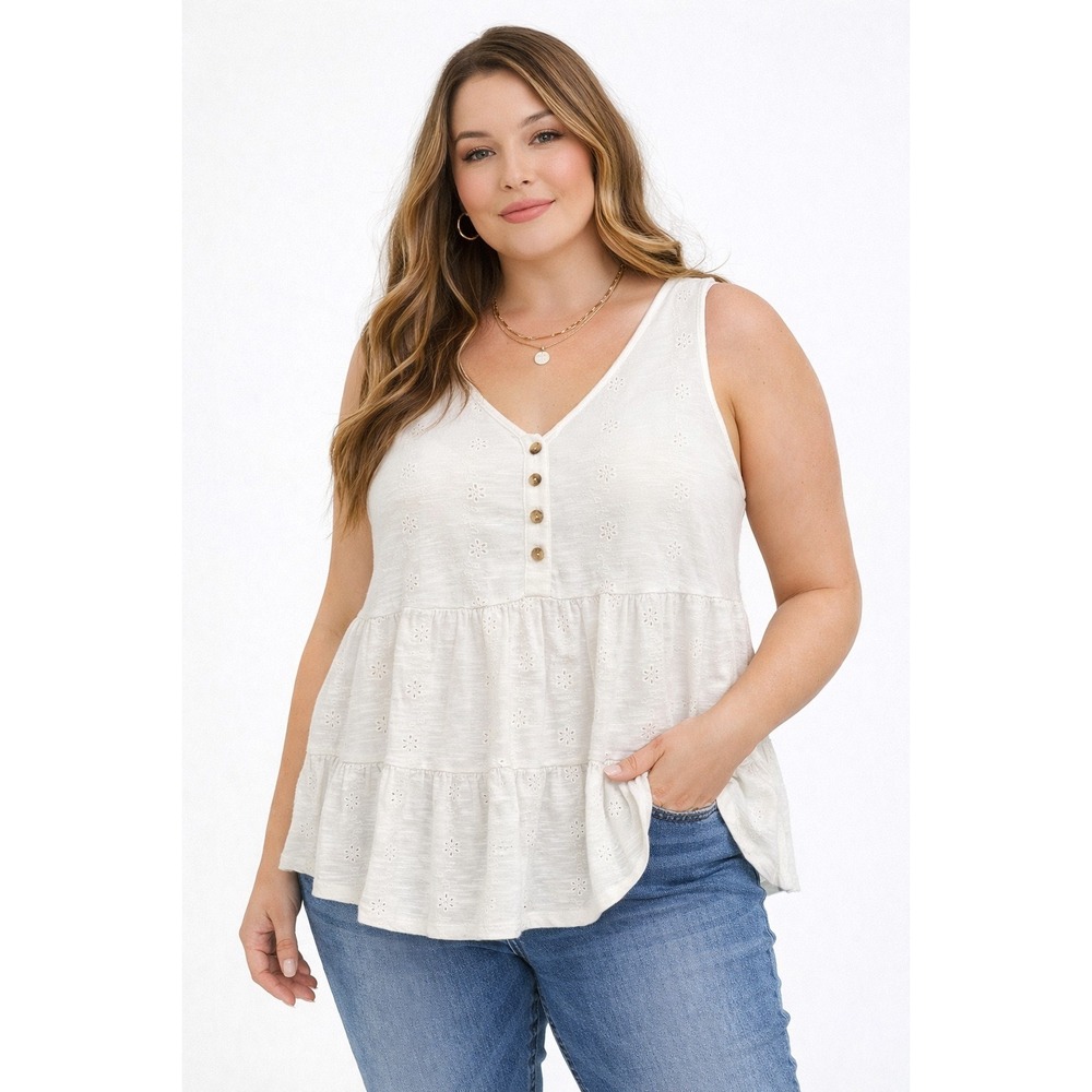 Torrid Eyelet Babydoll Tank Top Women 1 White Tiered Ruffle Boho‎ Cottagecore